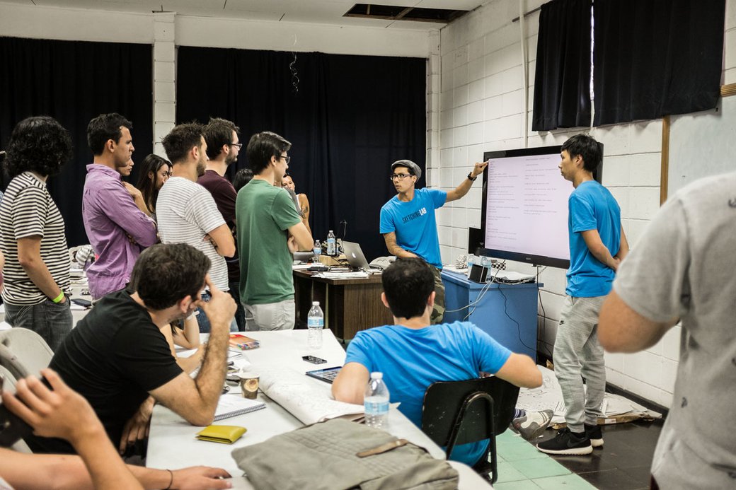 Students in a classroom for a creative SketchingLab session.