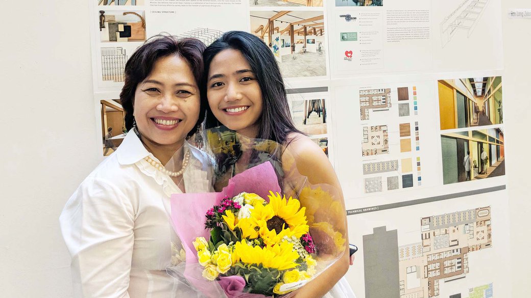 Antonia Widodo with her mother at the Angelo Donghia Foundation awards exhibition.
