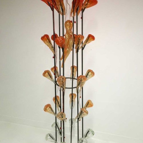 Engraved brown glass sculpture by CCA sculpture student Danielle Buxton.