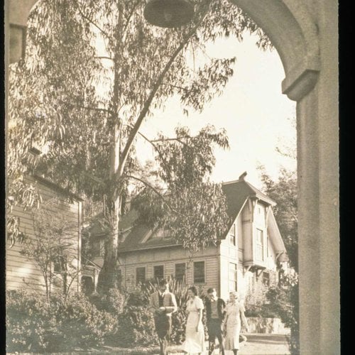 CCA History: View of the Oakland campus gardens through one of the gates.