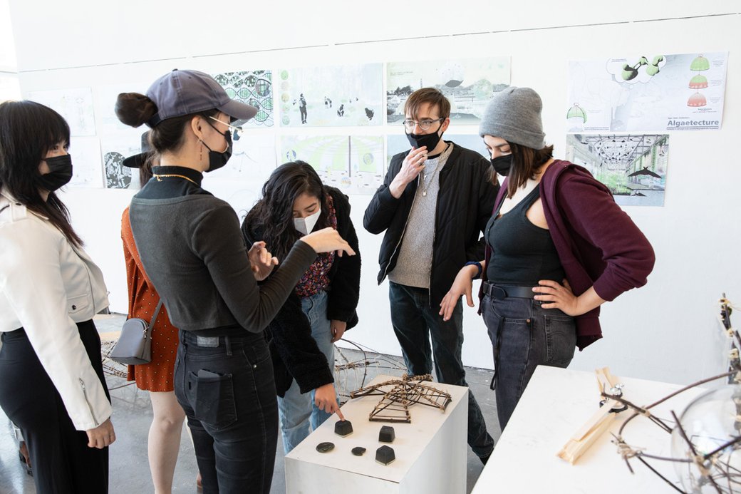 Architecture students gather in the Nave for a critique