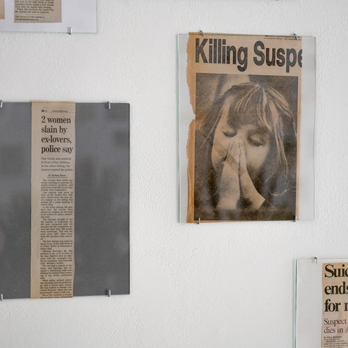 Carmen Winant, Newspaper clippings, 1972–2004, from the collections of Women in Transition, NCADV, and the artist (detail), 2022.