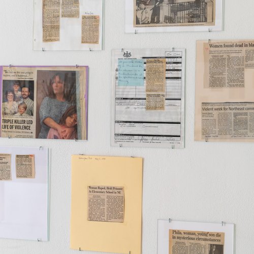 Carmen Winant, Newspaper clippings, 1972–2004, from the collections of Women in Transition, NCADV, and the artist (detail), 2022.