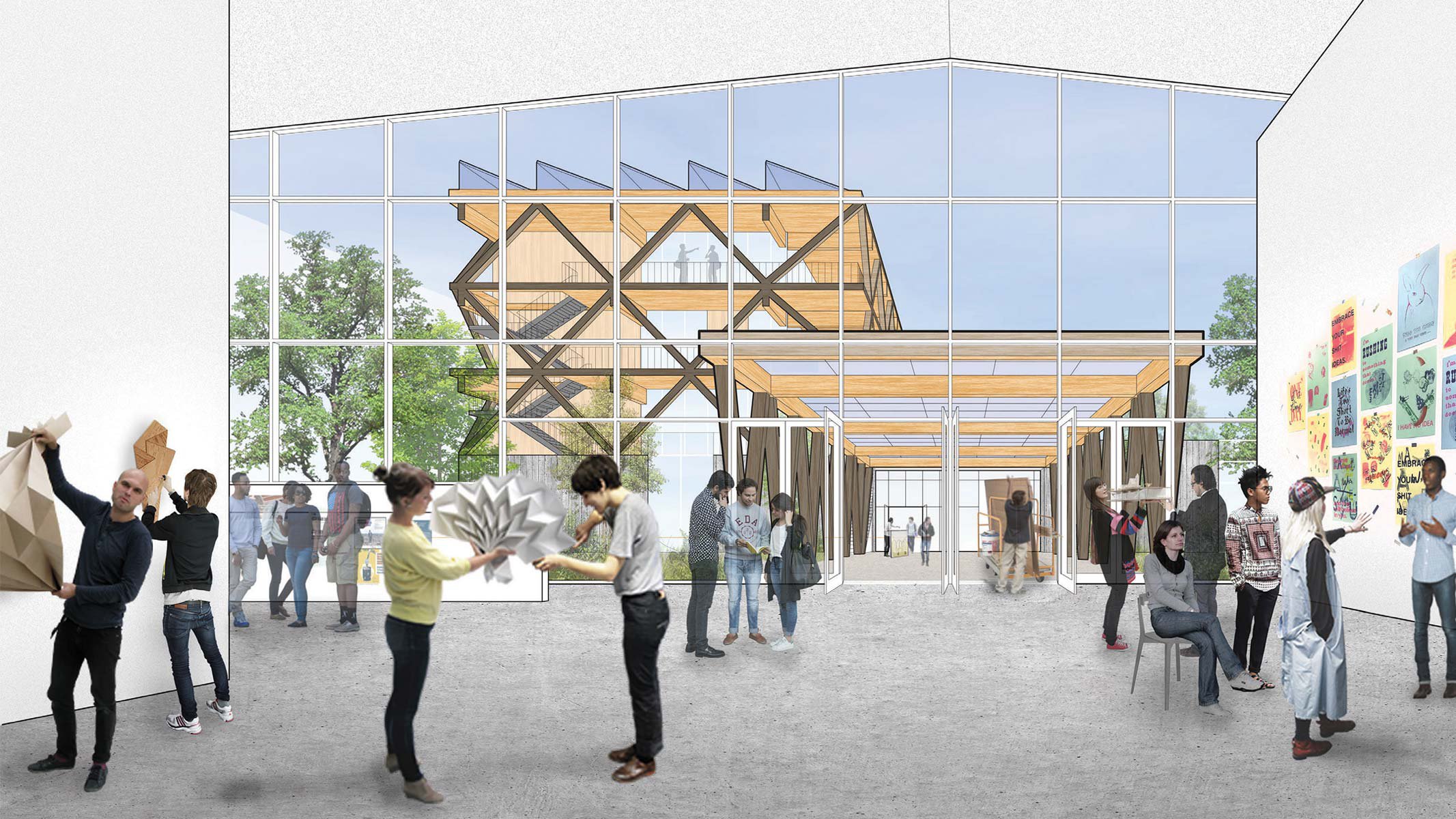 A rendering, or illustration, of Double Ground, as seen from the existing main building.