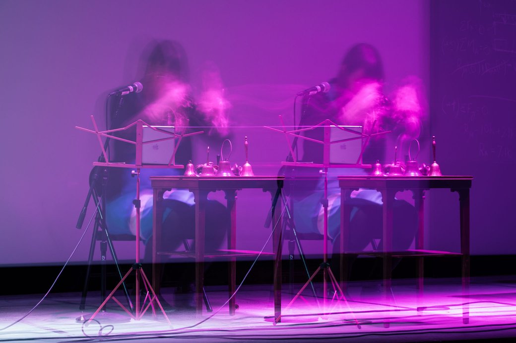 Students performing at a Visual & Critical Studies Showcase.