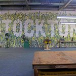 Image of a “Stockton” mural decorating the new workshop spaces at Hatch Workshop.