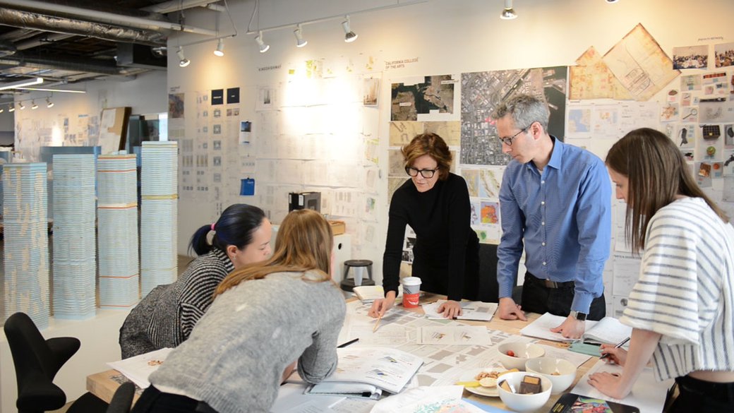 Jeanne Gang and her team of architects work on the model for the new CCA campus.