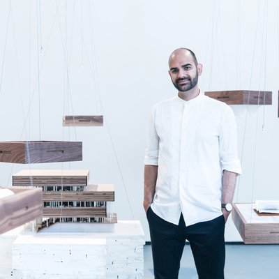 Neeraj Bhatia in his exhibtion "The Open Workshop: New Investigations in Collective Form" at Yerba Buena Center for the Arts, San Francisco.