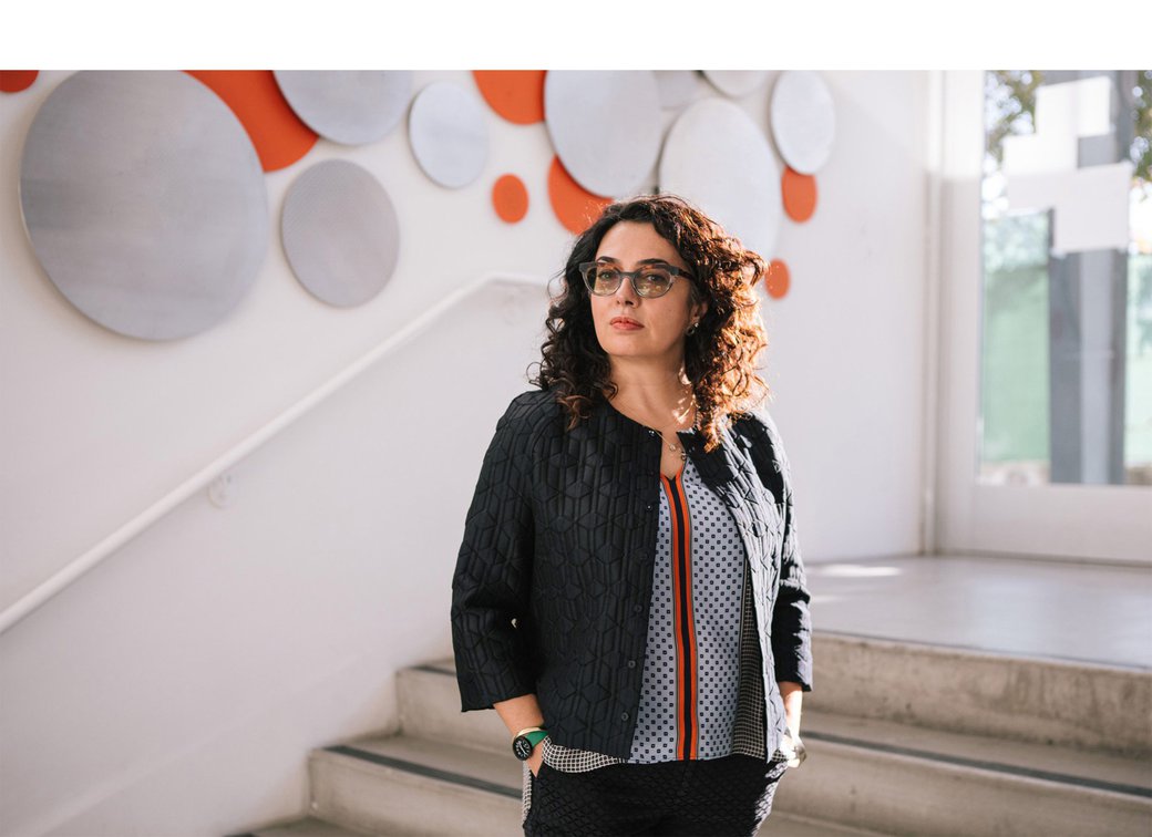 Dean of Design Helen Maria Nugent posing in the MFA design studios.