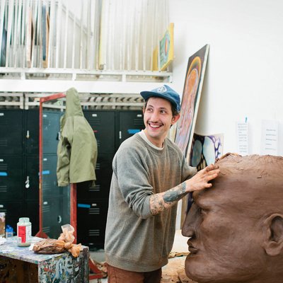 International student working in the Fine Arts studio
