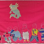 Arleene Correa Valencia, 'Papalotl: Sonadores En Busqueda de Amor Papalotl: Dreams In Search of Love,' 2022. Repurposed textiles on pink canvas.
