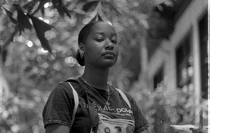 Black-and-white photograph of CCA student Jendayi Ingram.