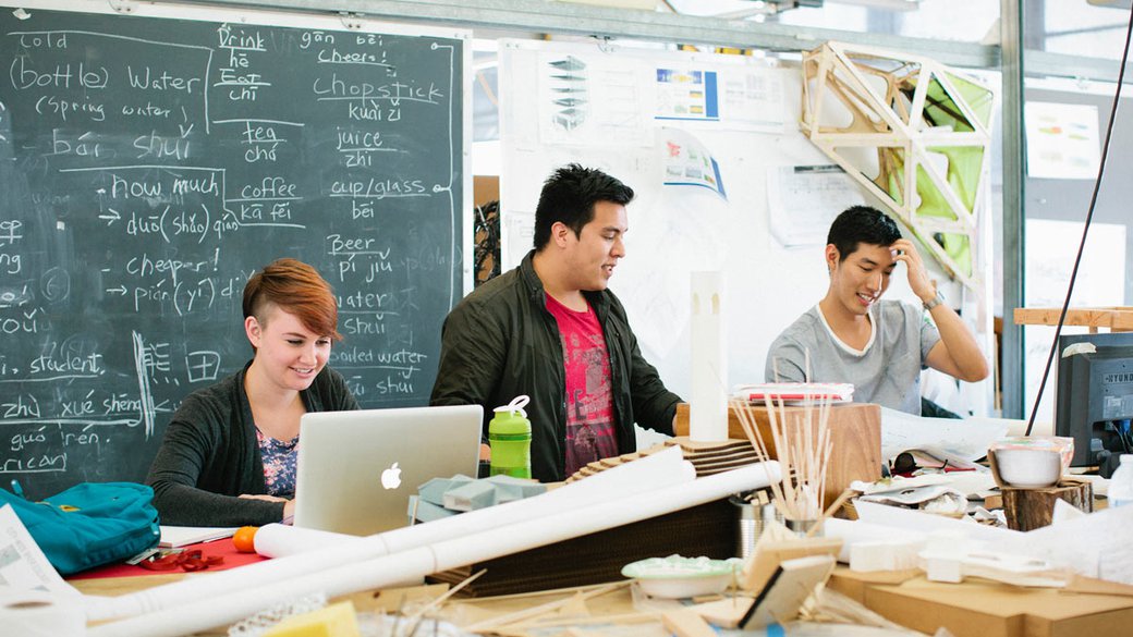 International students working in a classroom at the San Francisco Campus