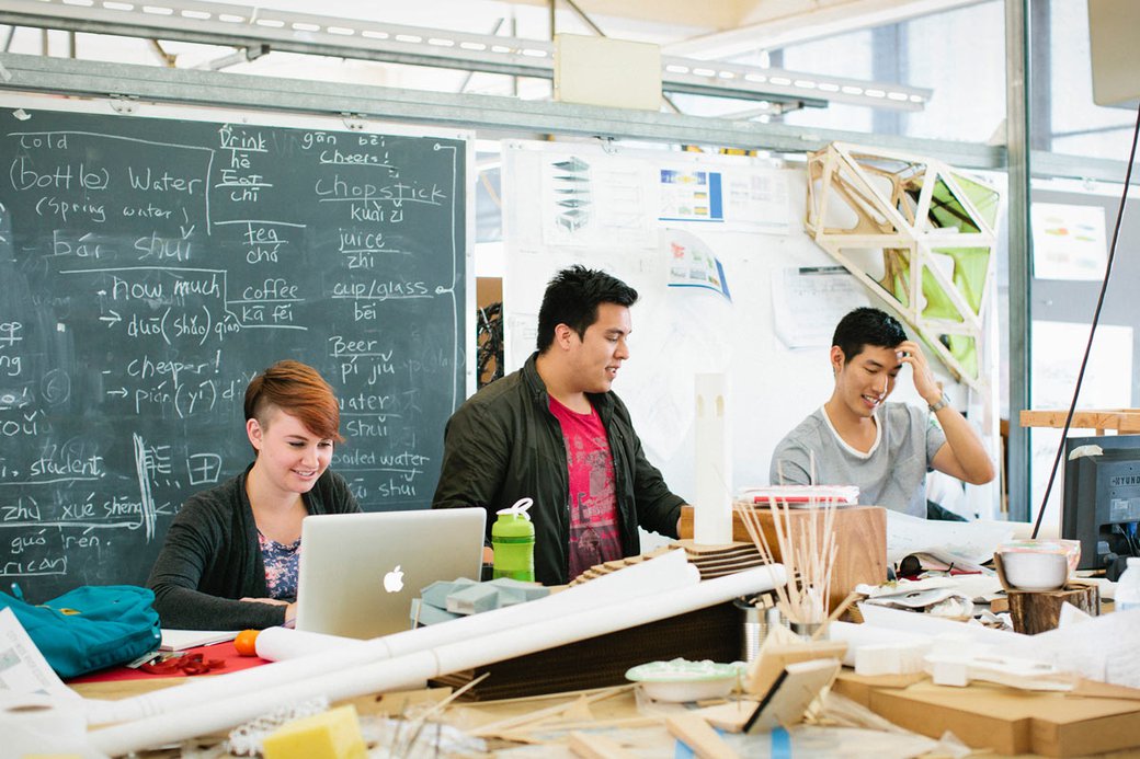 International students working in a classroom on campus in San Francisco.