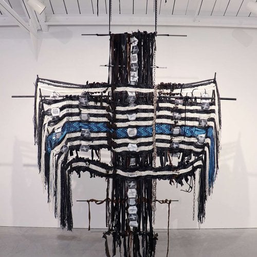 An installation view of Kira Dominguez Hultgren’s Across: Fleeced.