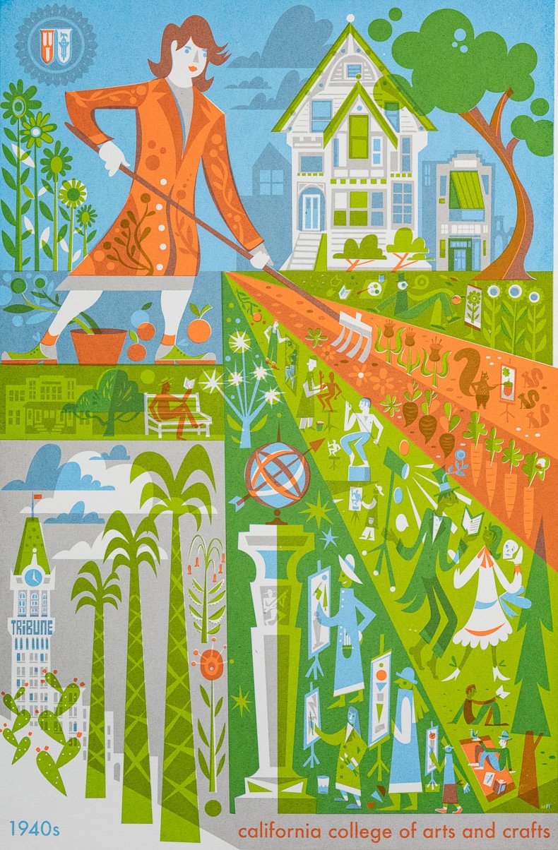 A Garden Campus: Oakland campus legacy prints, hand screenprinted by Thomas Wojak.