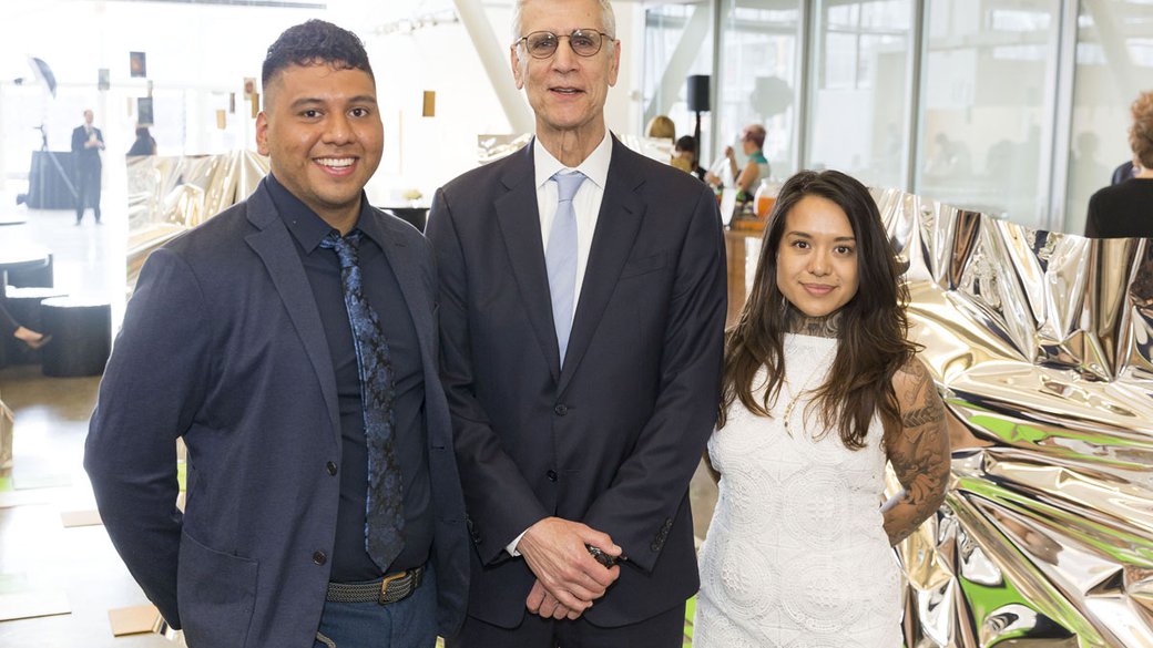 Student speakers Daniel Ortiz and Arleene Correa Valencia with CCA President Stephen Beal.