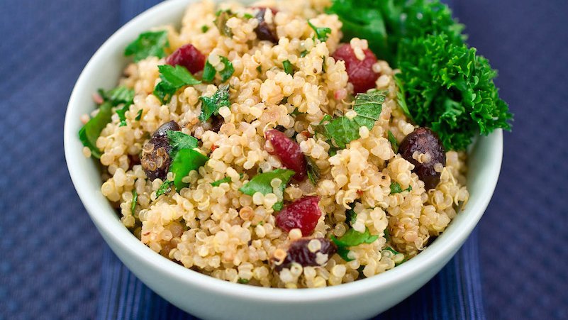 Healthy vegetarian salad of quinoa, cranberries and mint.