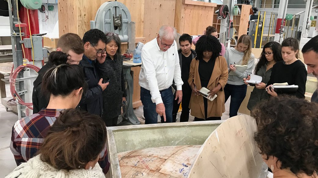 Architecture students working on Buoyant Ecologies research materials