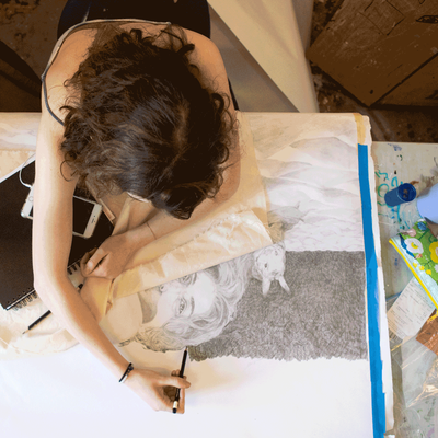 A top-down view of a student drawing.