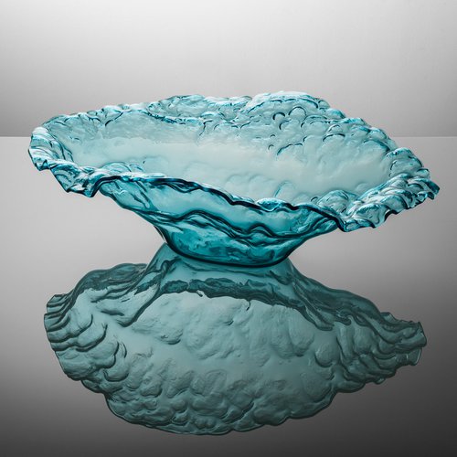 Ann Morhauser (BFA Glass 1979), Ultramarine Water Sculpture Bowl, 2021. Slumped glass, 28 x 20 x 8.5 inches.
