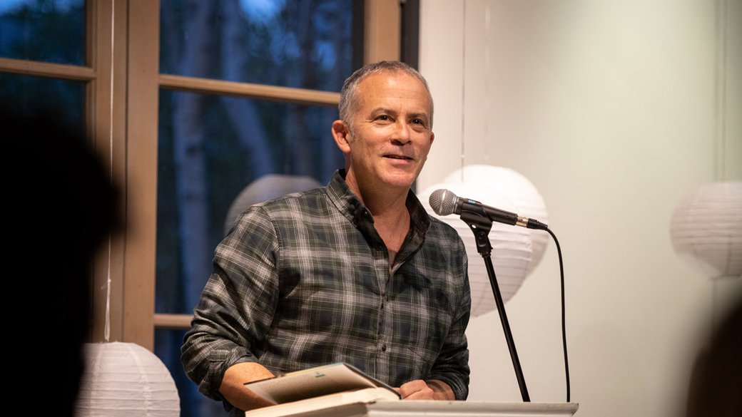 Tom Barbash speaking at Tuesday Talks in the MFA Writing Studio