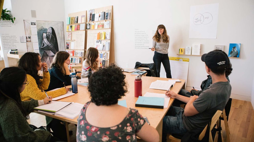 Graduate students during class in CCA's Curatorial Research Bureau