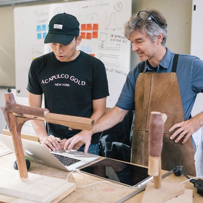 CCA Industrial Design student being mentored and advised by visiting faculty