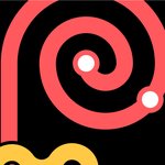 A red spiral graphic against a black background with two white dots indicates the path and stops along the way for CCA alumni.