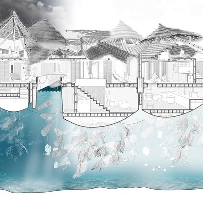 Architectural drawing of a sustainably designed island in the Maldives