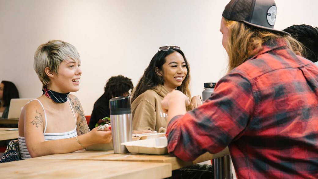 Students talking in Cafe A2