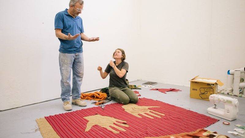 Student receives faculty feedback on their soft sculpture technique